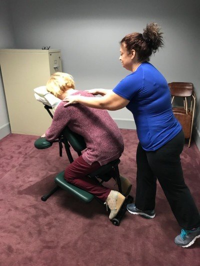 Person getting chair massage
